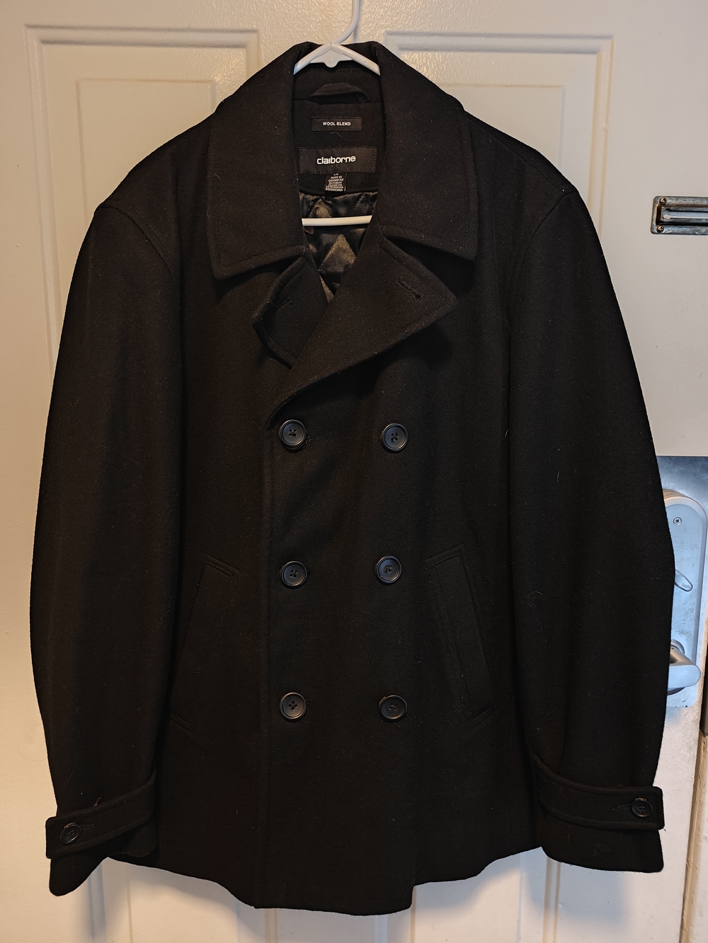 Claiborne Black Double-Breasted Pea Coat